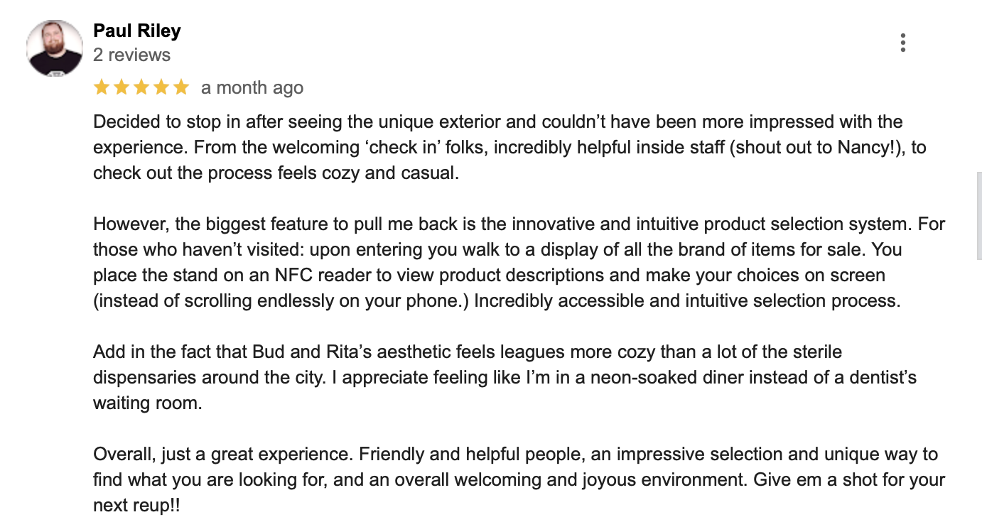 Positive cannabis retail experience review