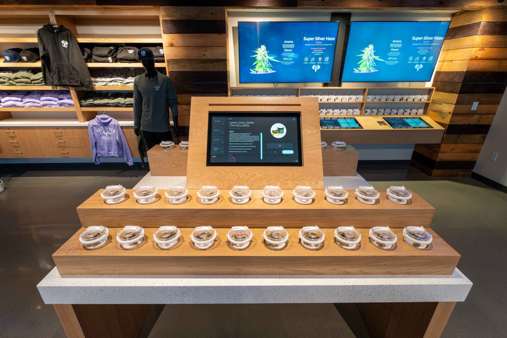 Lazy River Products retail cannabis store with touchscreen kiosk