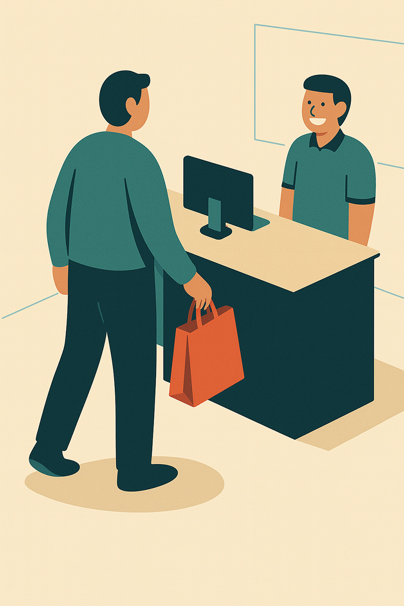 Customer checking out after building their cart using a cannabis kiosk